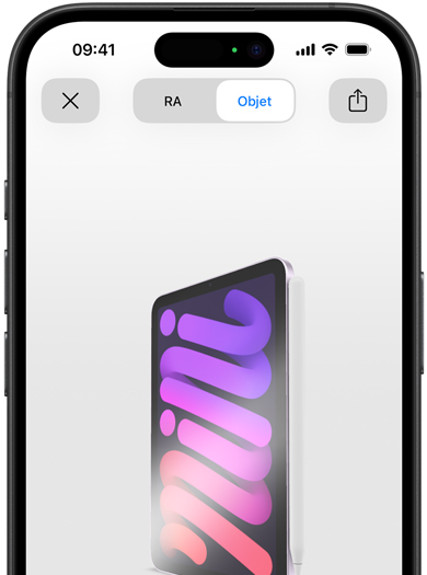 Un iPad mini sur lequel est fixé un Apple Pencil Pro, en réalité augmentée sur iPhone.