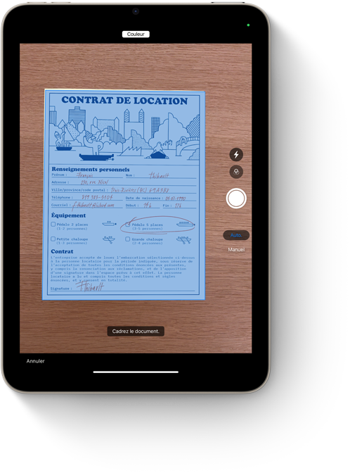 Un iPad mini affichant la fonctionnalité de numérisation de document dans Notes.