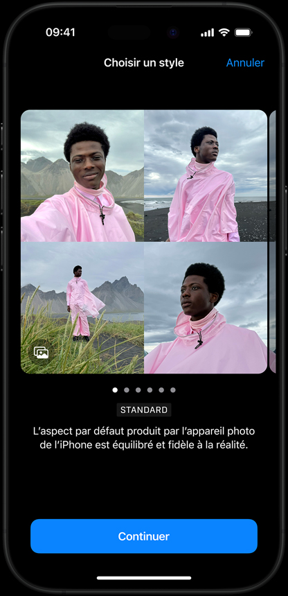 Démonstration de la méthode pour choisir les styles photographiques, faite sur un iPhone 16 Pro en titane noir