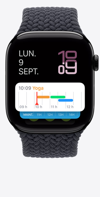 Vue de la pile intelligente sur une Apple Watch Series 10.