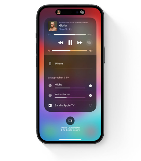 iPhone mit der AirPlay Benutzeroberfläche für Multi-Room Audio