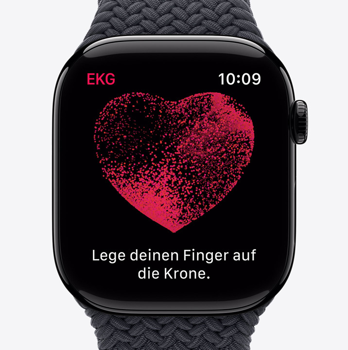 Das Display der EKG App auf der Apple Watch Series 10 zeigt eine Wellenform und einem Countdown Timer mit 24 Sek.