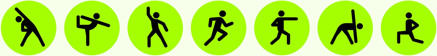 Three icons indicating Workout app activities including Cooldown, Yoga, and Dance