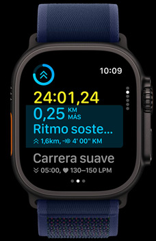 Entreno personalizado que muestra la distancia que queda hasta la meta y el tiempo de carrera.