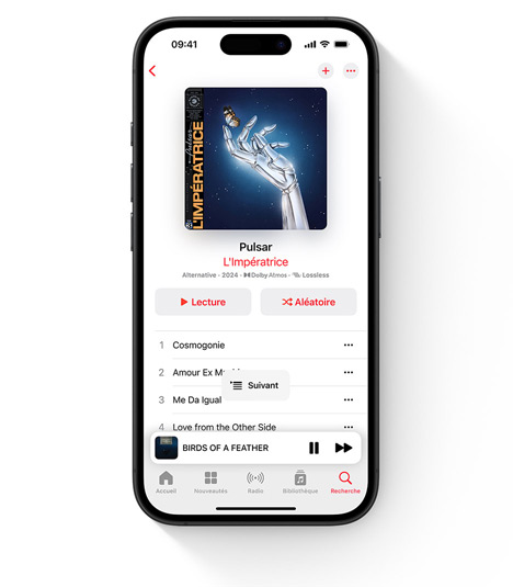 iPhone montrant l’interface utilisateur d’Apple Music avec L'Impératrice