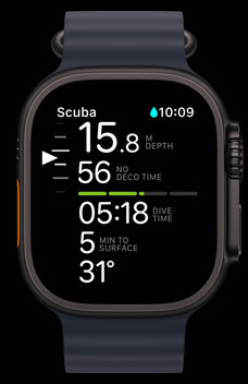 The Oceanic+ app displayed on Apple Watch Ultra 2.