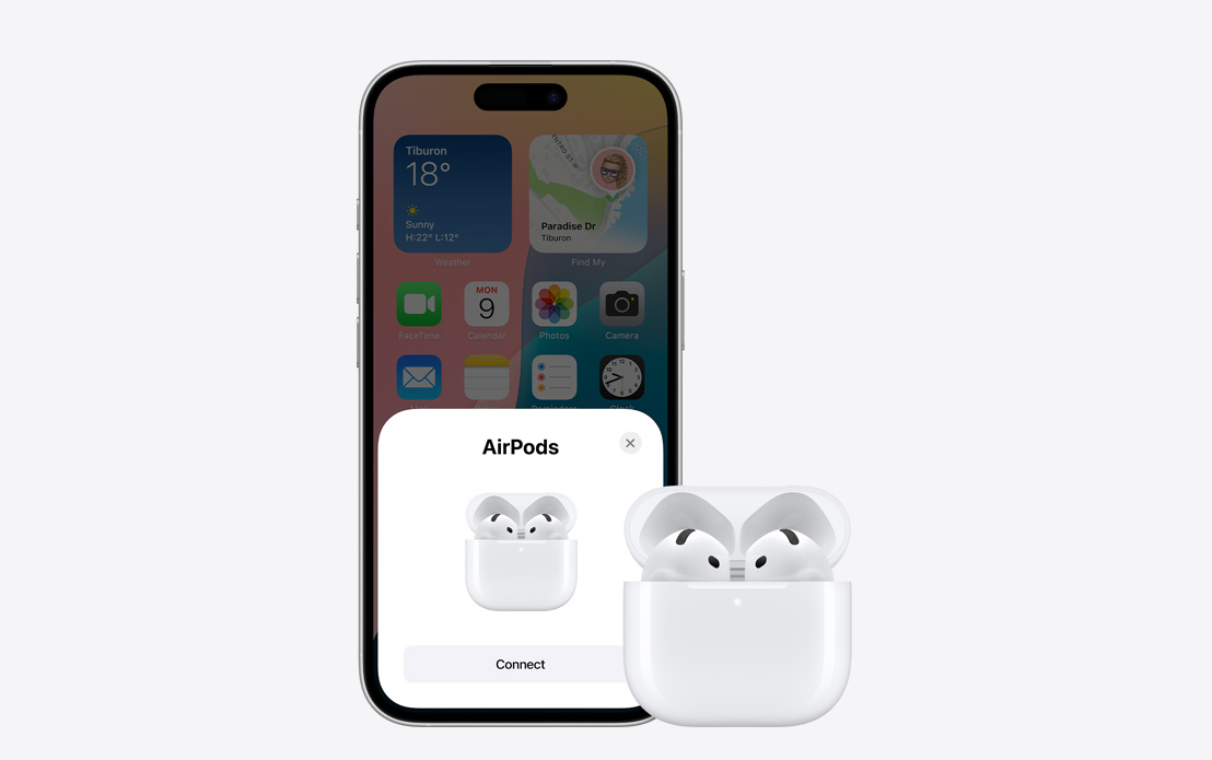 iPhone 在螢幕上顯示已連接旁邊的 AirPods。