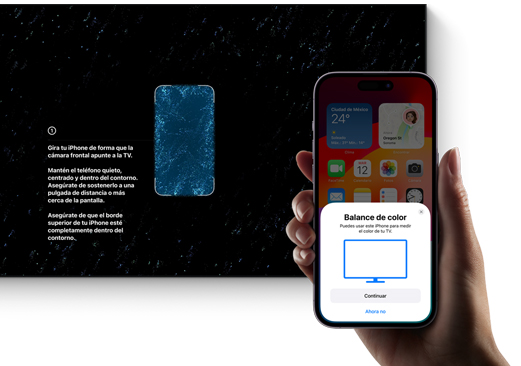 Un iPhone se usa para ajustar el color de una televisión