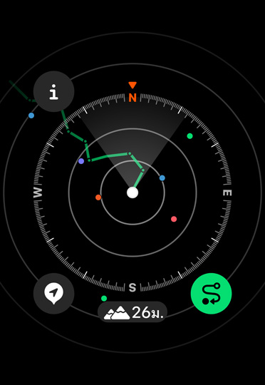 แอปเข็มทิศแสดงเส้นทางที่นักเดินเขาเดินผ่านมาแล้ว