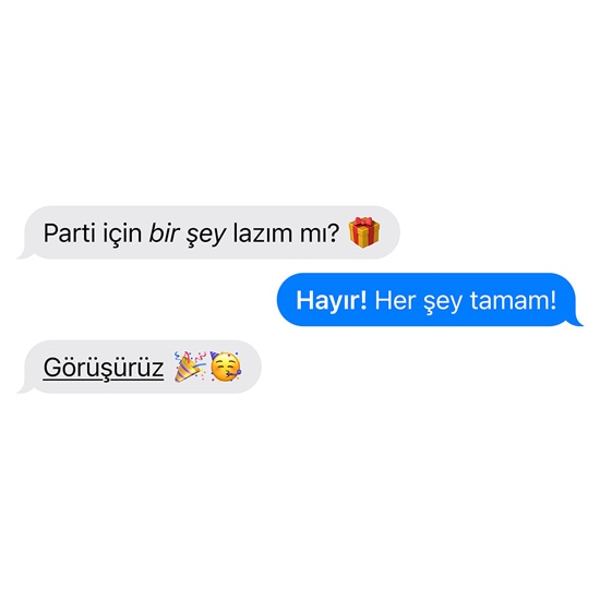 iMessage’daki kelimelere ve emojilere uygulanan efektlerin gösterimi