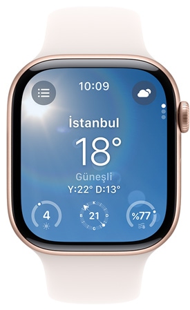 Hava Durumu uygulamasını gösteren bir Apple Watch ekranı