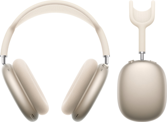 AirPods Max Starlight snimljen sprijeda i sa strane