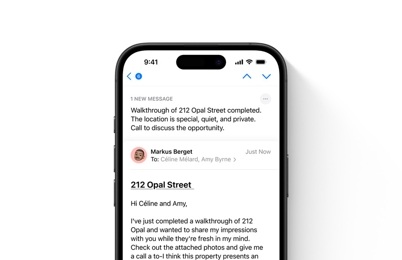 An email in the Mail app is shown with a summary you can read at the top.