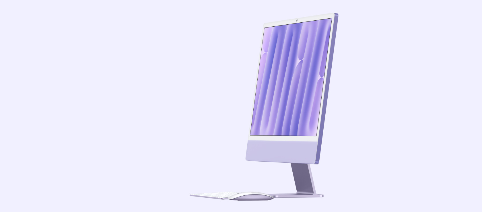 Purple iMac with keyboard and mouse