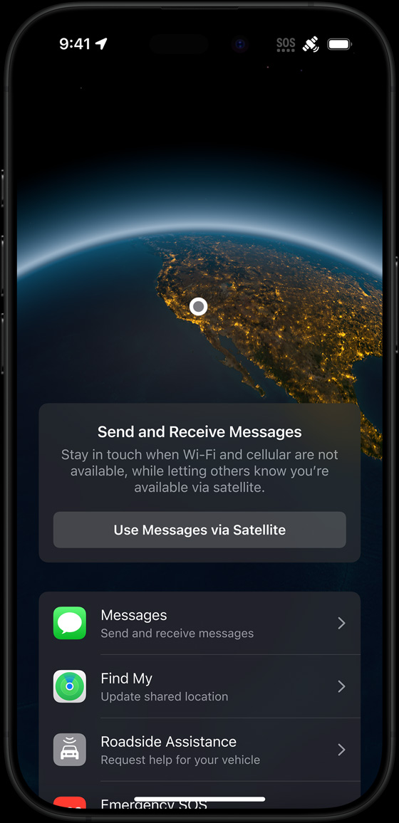 Demonstration of messaging via Satellite on iPhone 16 Pro in Black Titanium