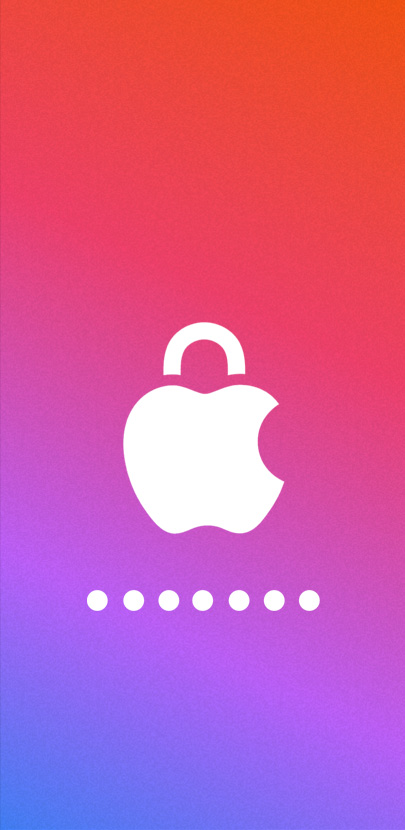 The Apple logo modified to resemble a locked padlock, with dots underneath to resemble a hidden password.