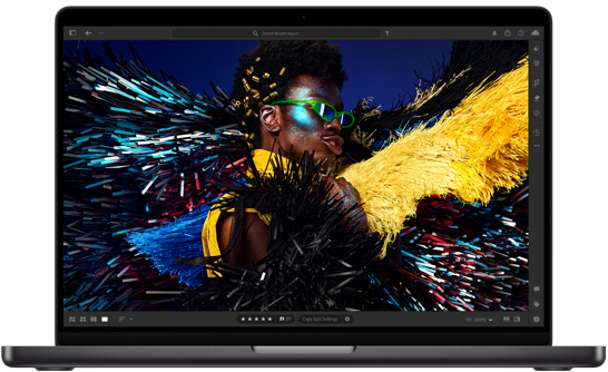 MacBook Pro de 14 polegadas, a mostrar o ecrã Liquid Retina XDR