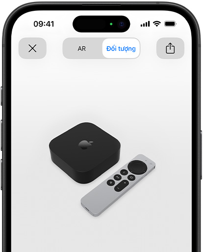 Hình ảnh thể hiện Apple TV 4k trong màn hình của chế độ Thực Tế Ảo Tăng Cường trên iPhone.