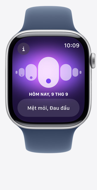 Góc chính diện màn hình ứng dụng Theo Dõi Chu Kỳ trên Apple Watch Series 10 hiển thị Thay Đổi Giấc Ngủ.